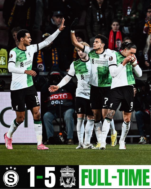 欧联-多点开花，利物浦客场5-1大胜布拉格斯巴达