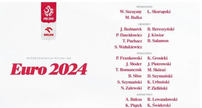 欧洲杯-波兰队26人大名单：莱万、什琴斯尼领衔，米利克因伤缺席