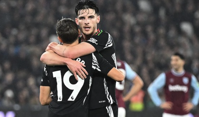 阿森纳大胜西汉姆联，赖斯庆祝动作引争议