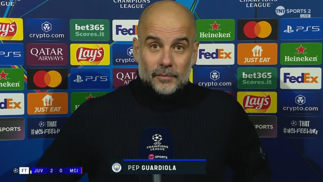 欧冠第6轮曼城不敌尤文，瓜迪奥拉赛后受访