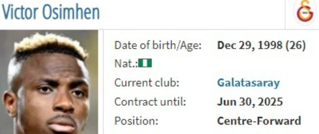 尼日利亚前锋奥斯梅恩身价两连降，仍居土超榜首